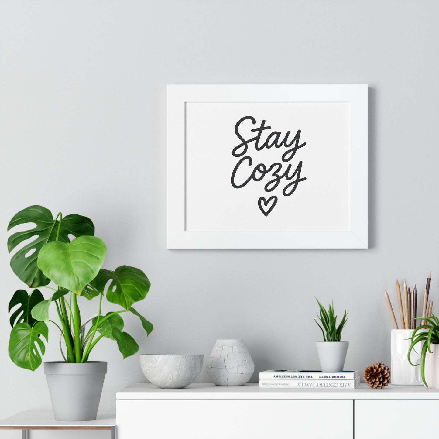 Stay Cozy Framed Wall Art – Minimalist Typography Print for Warm Homes