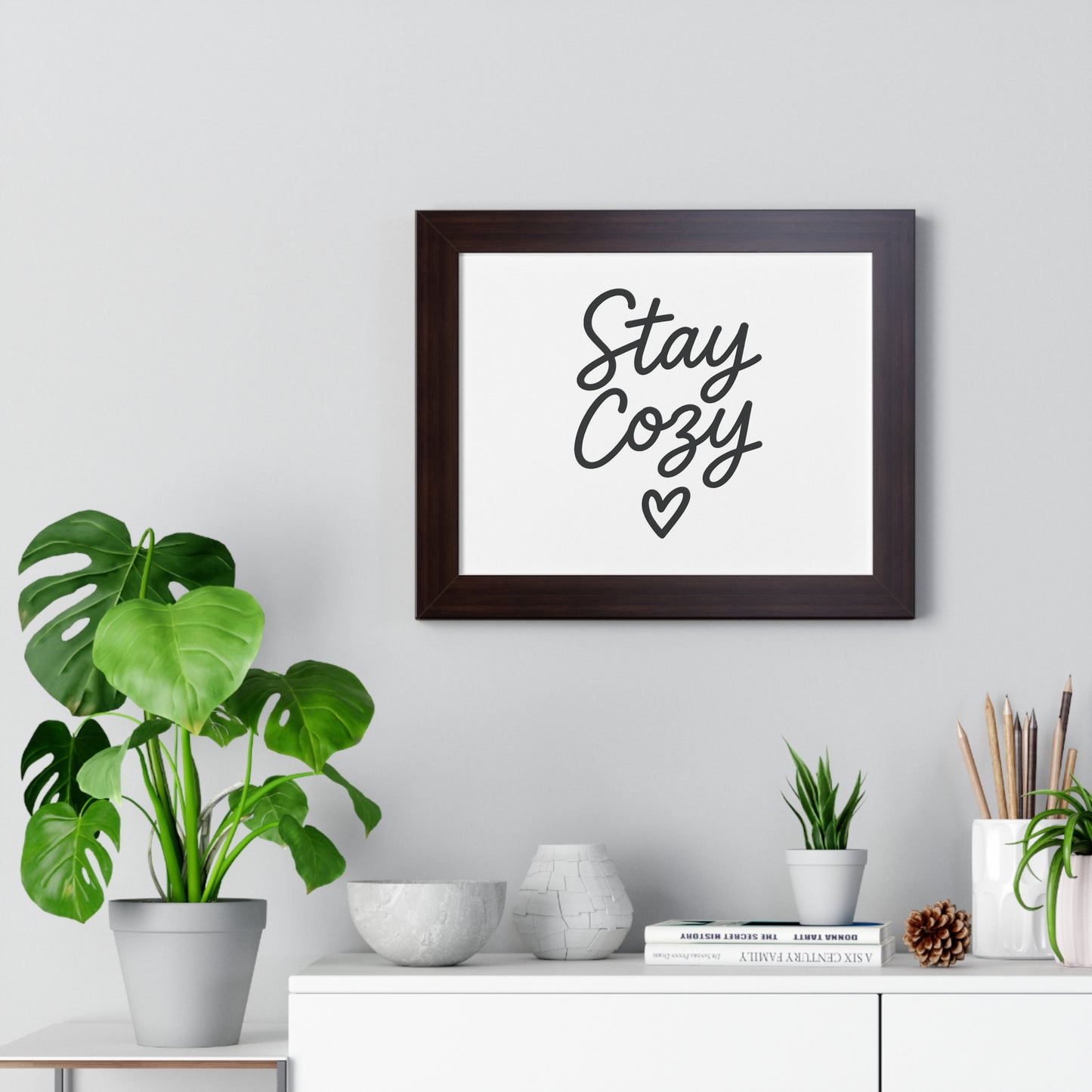 Stay Cozy Framed Wall Art – Minimalist Typography Print for Warm Homes