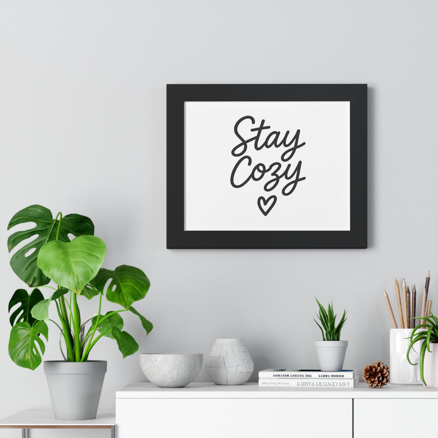 Stay Cozy Framed Wall Art – Minimalist Typography Print for Warm Homes