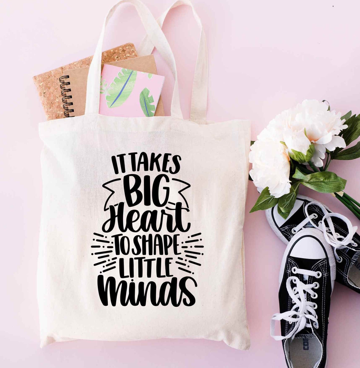 It Takes Big Hearts To shape Little Minds Teacher's 100% Cotton Tote Bags