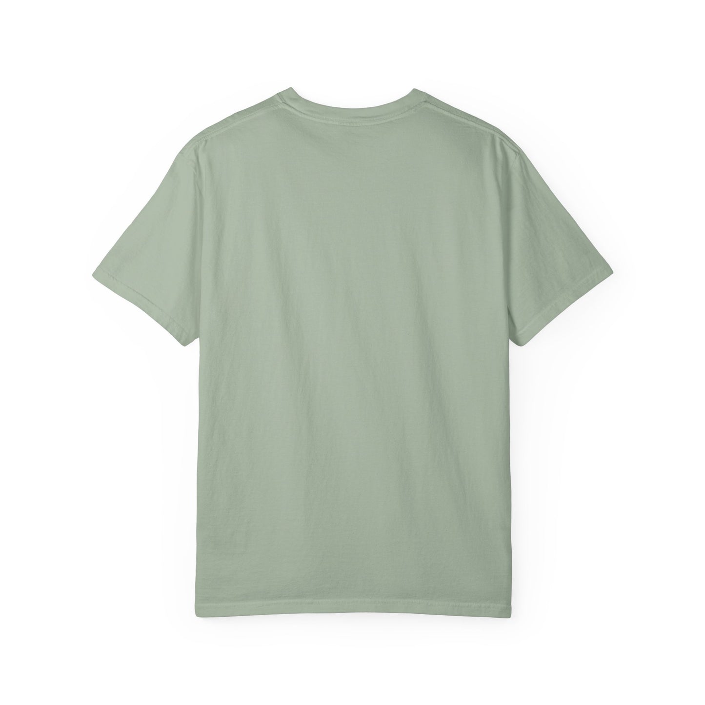 Better Days Ahead Tee in Bay, back view - a small left-chest brush-script print on a garment-dyed Comfort Colors 1717 tee.