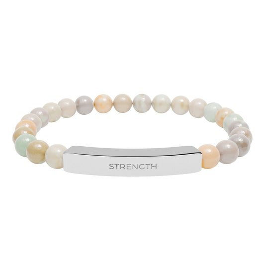 Personalized Natural Stone Bar Bracelet – Engraved Stainless Steel Stretch Bracelet