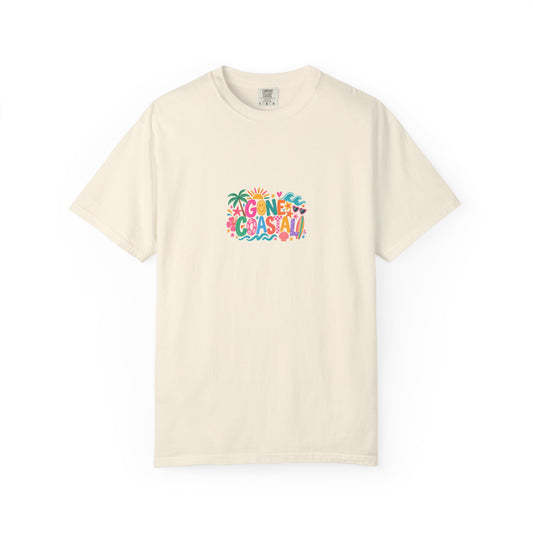 Gone Coastal Tee in Ivory, front view - a centred upper-front print on a garment-dyed Comfort Colors 1717 tee.