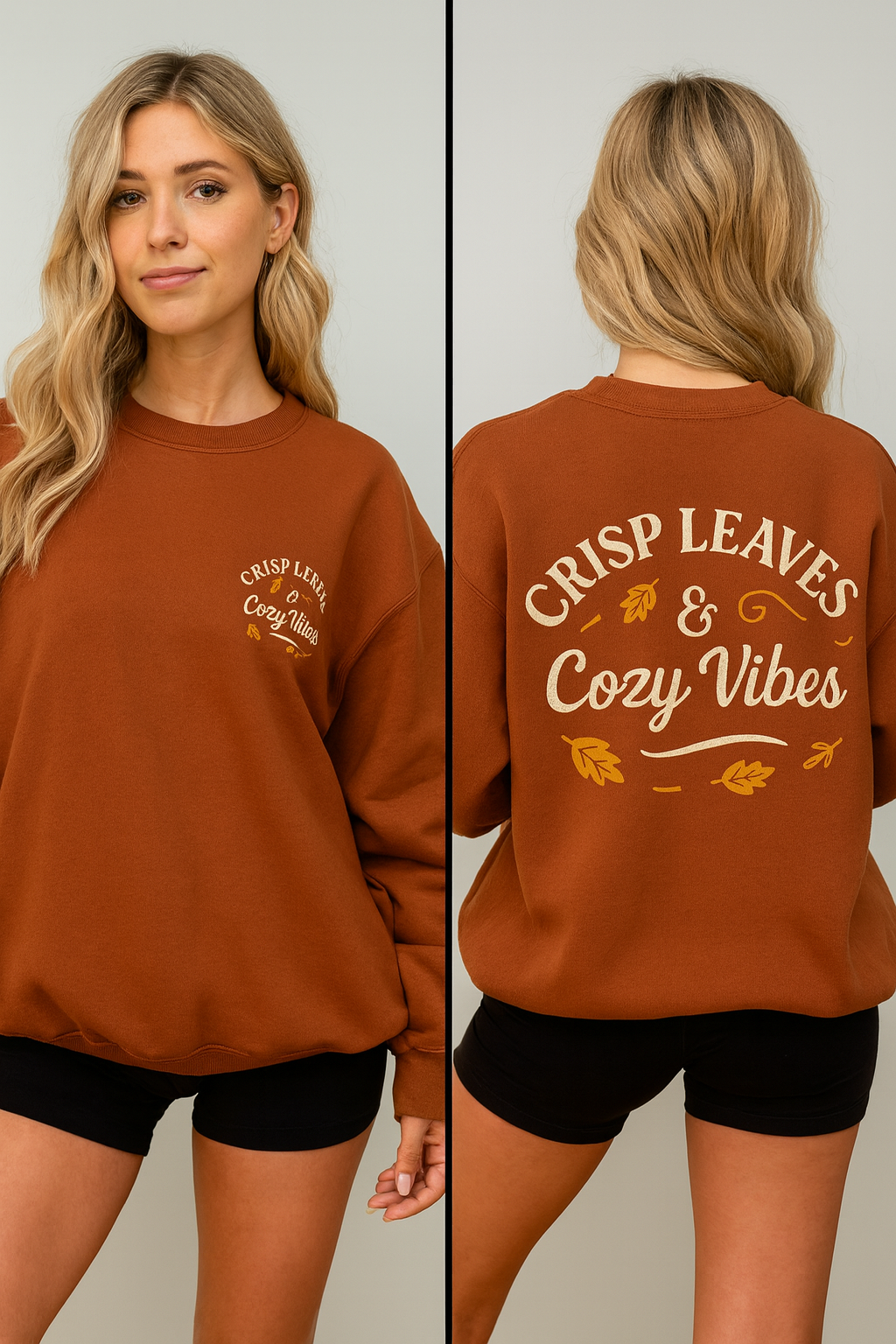 Crisp Leaves & Cozy Vibes Fall Sweatshirt by Little Things by Nicky — Cozy Corners apparel from Miami, Florida.