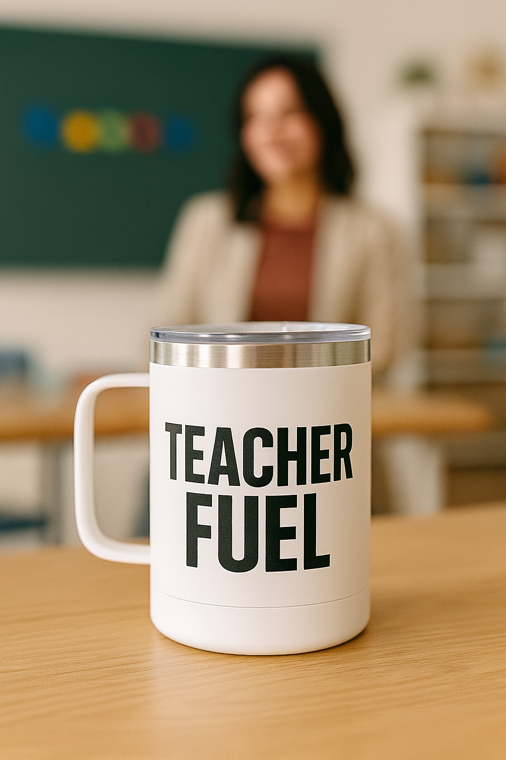 Teacher Fuel 15oz Travel Coffee Mug by Little Things by Nicky — Teacher Vibes apparel from Miami, Florida.