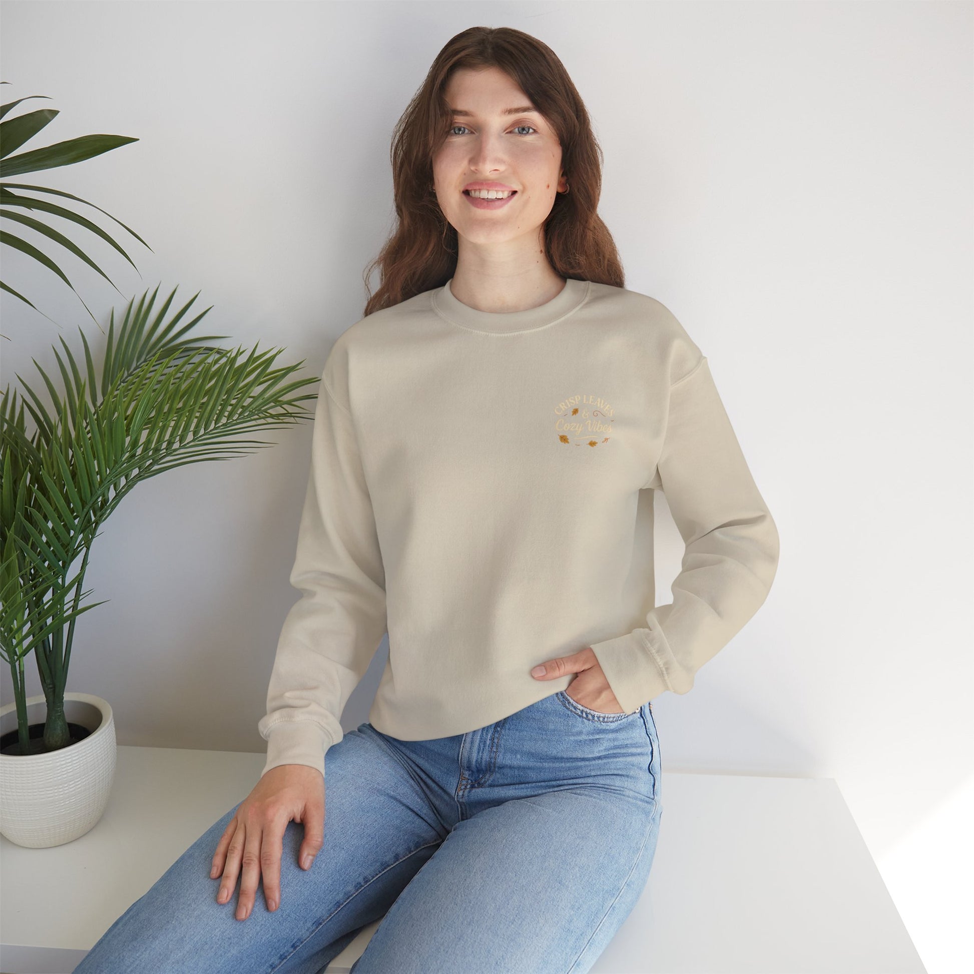 Crisp Leaves Cozy Vibes Fall Sweatshirt by Little Things by Nicky — Cozy Corners apparel from Miami, Florida.