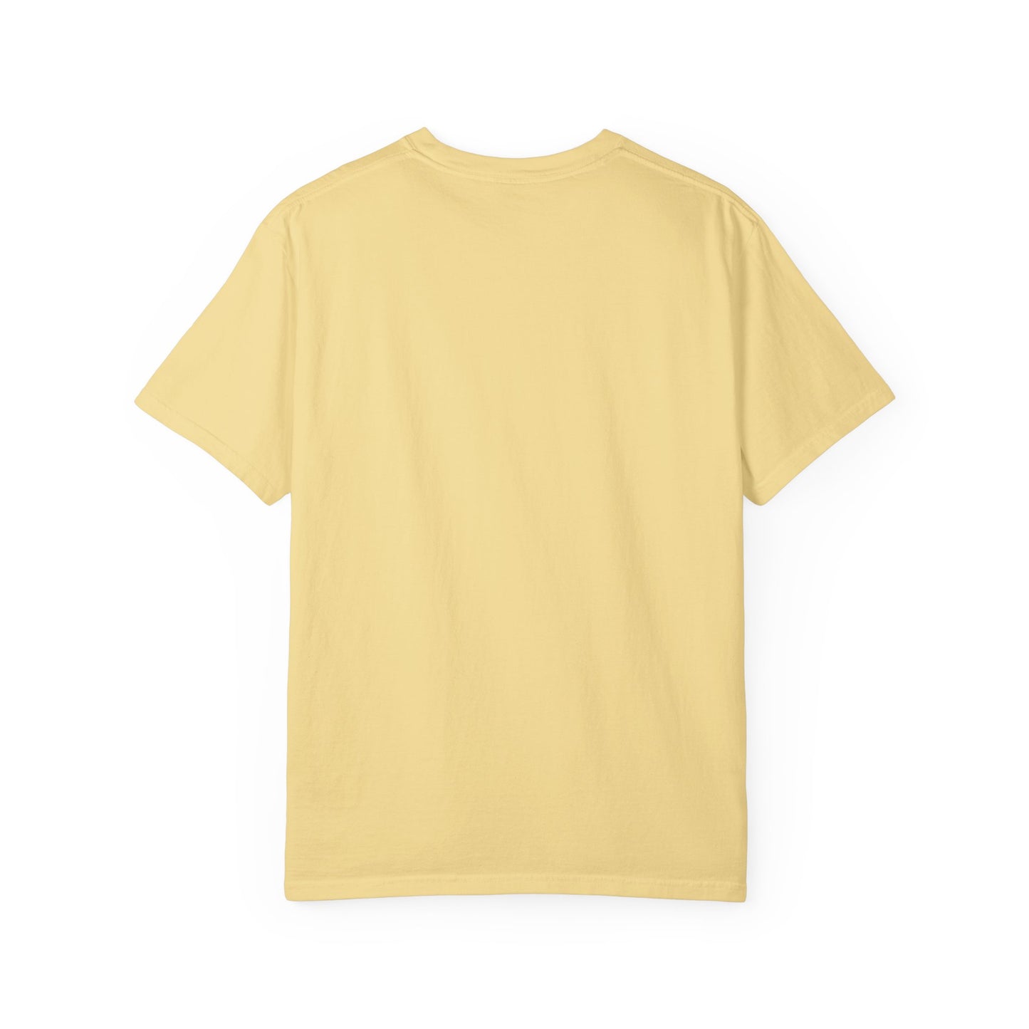 Better Days Ahead Tee in Butter, back view - a small left-chest brush-script print on a garment-dyed Comfort Colors 1717 tee.