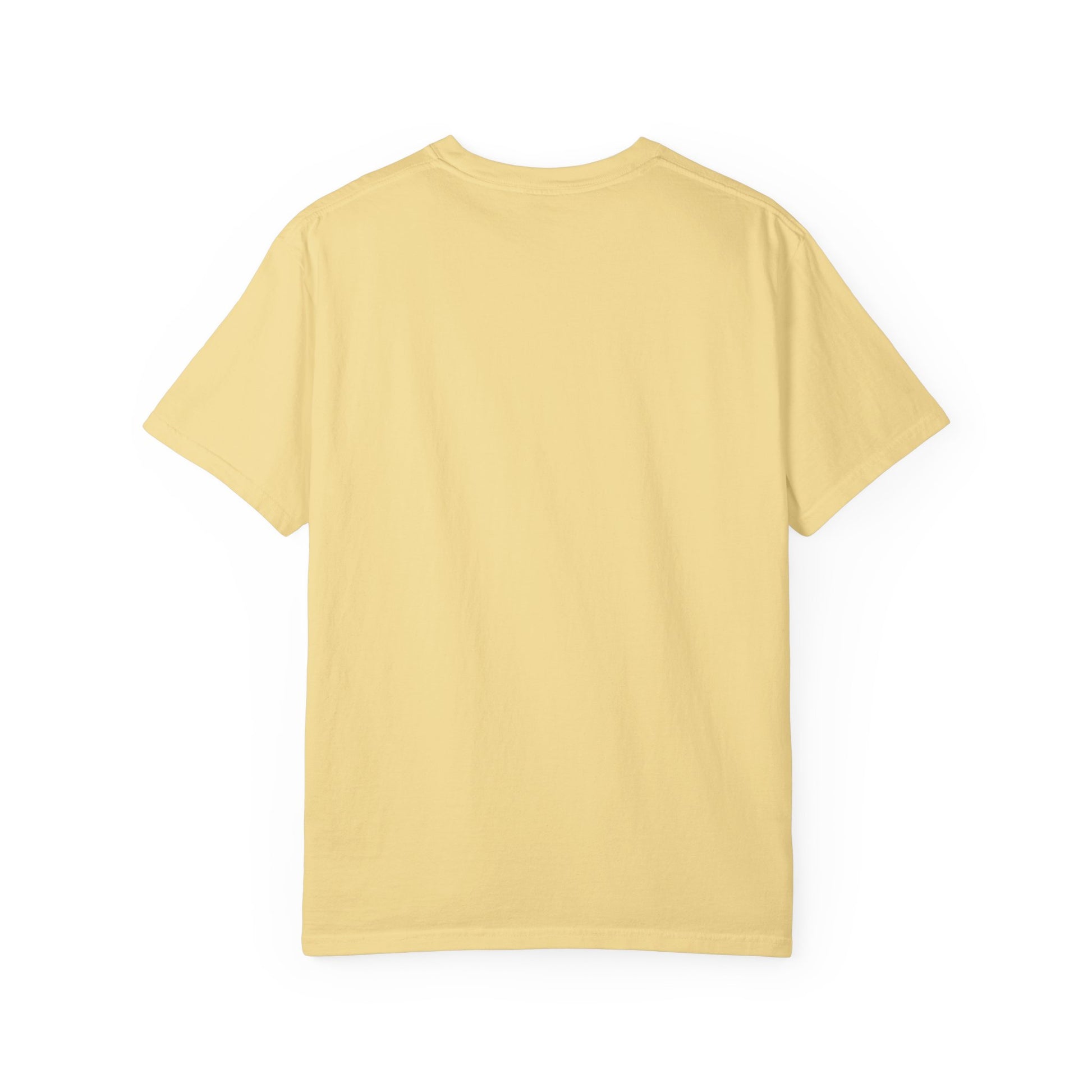 Better Days Ahead Tee in Butter, back view - a small left-chest brush-script print on a garment-dyed Comfort Colors 1717 tee.