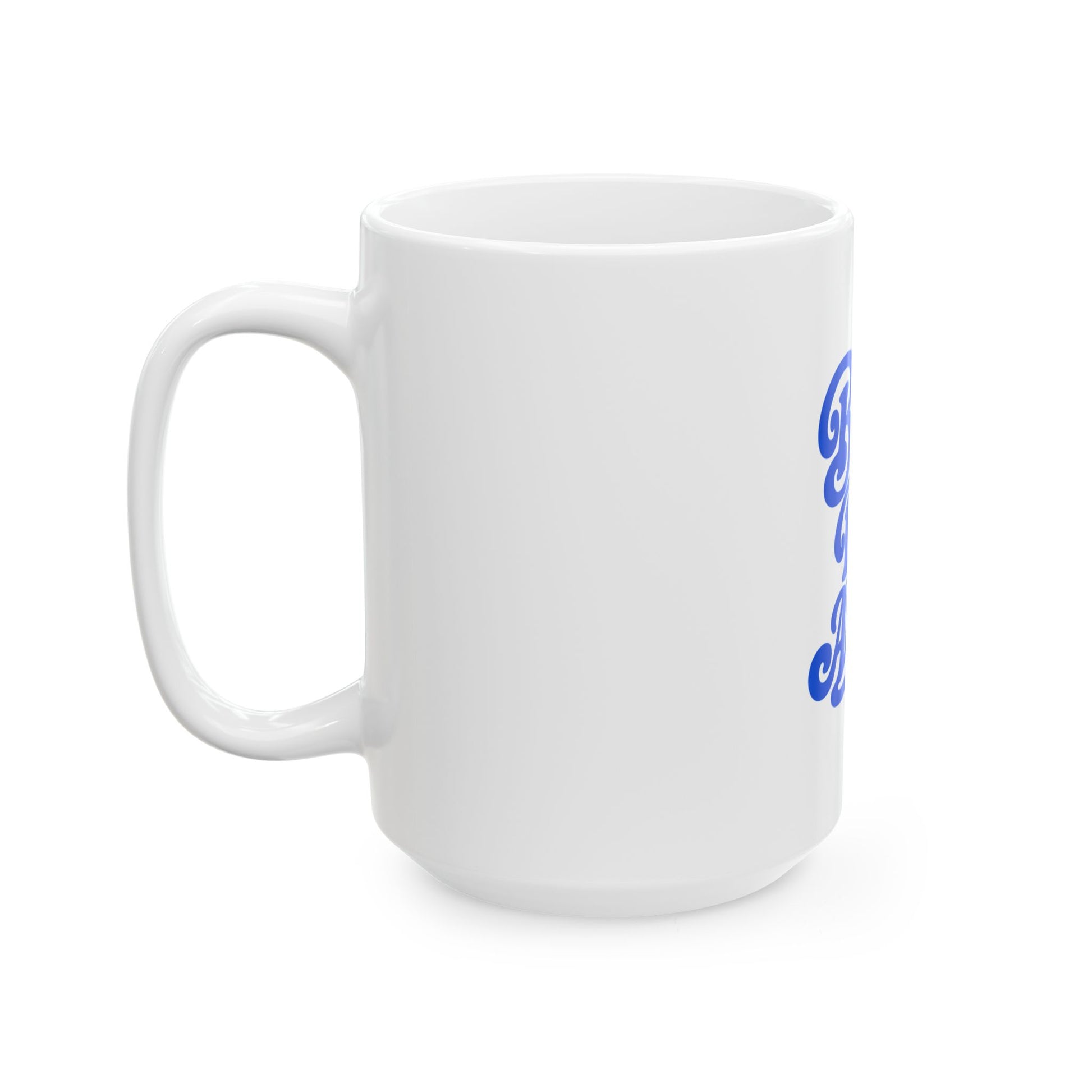 Better Days Ahead white ceramic mug with a retro script single-sided print, left
