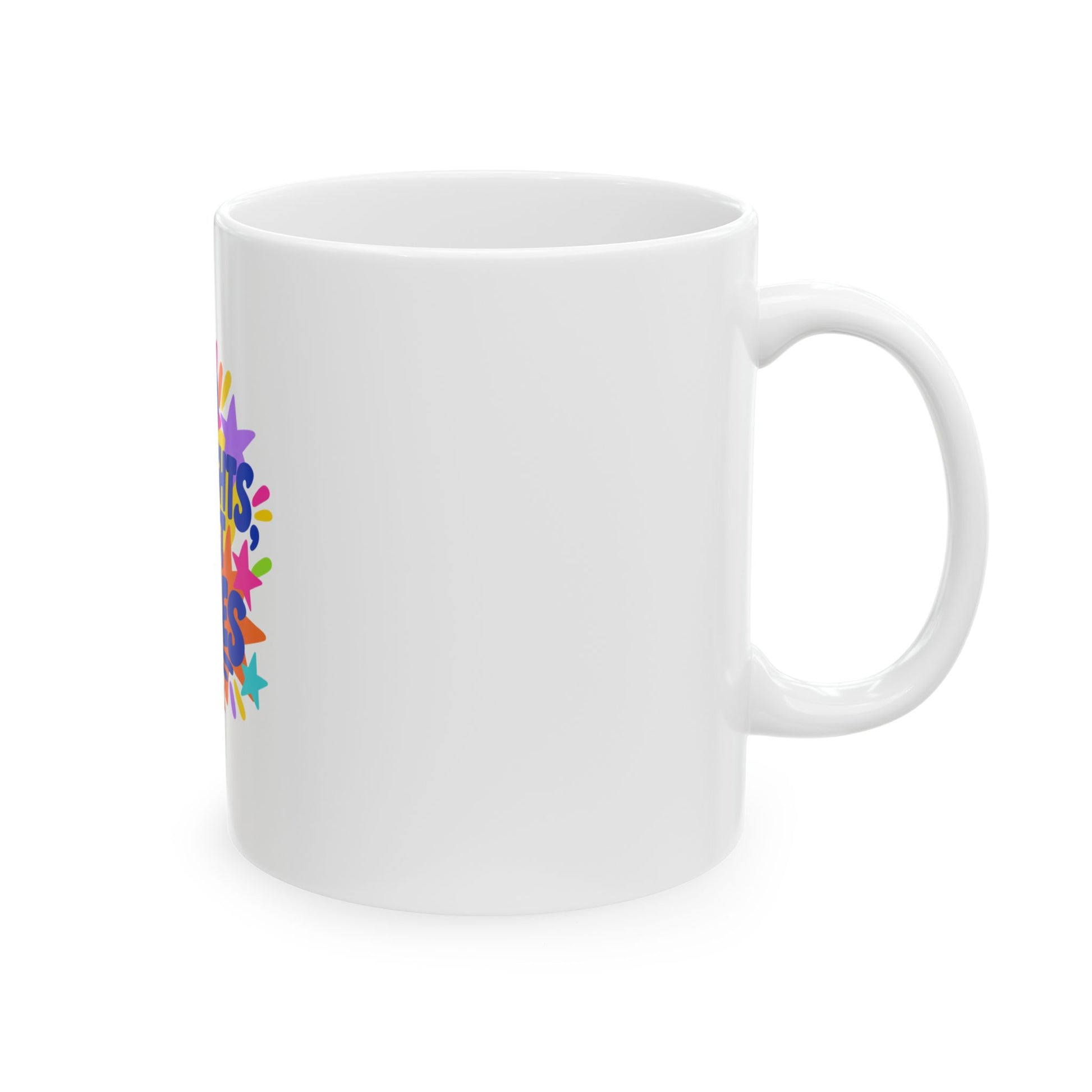 No Thoughts, Just Vibes white ceramic mug with a bold single-sided print, right