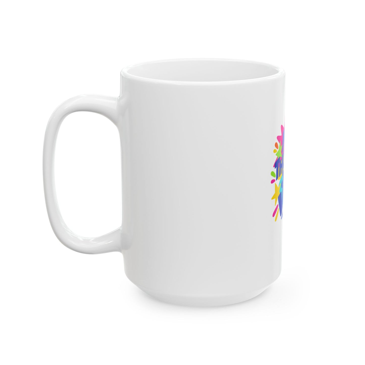 No Thoughts, Just Vibes white ceramic mug with a bold single-sided print, left