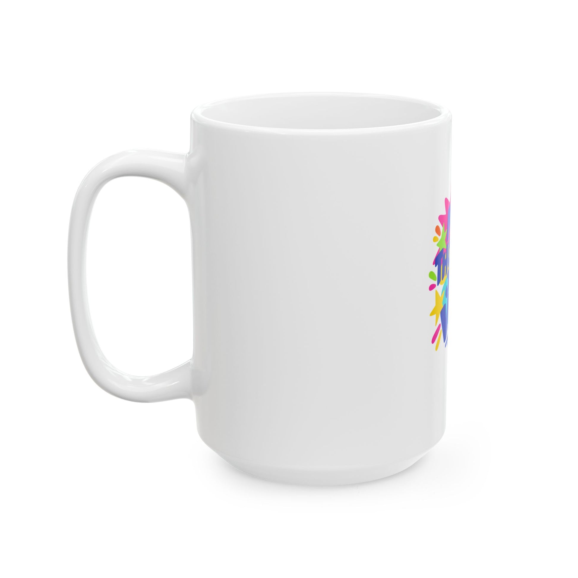 No Thoughts, Just Vibes white ceramic mug with a bold single-sided print, left