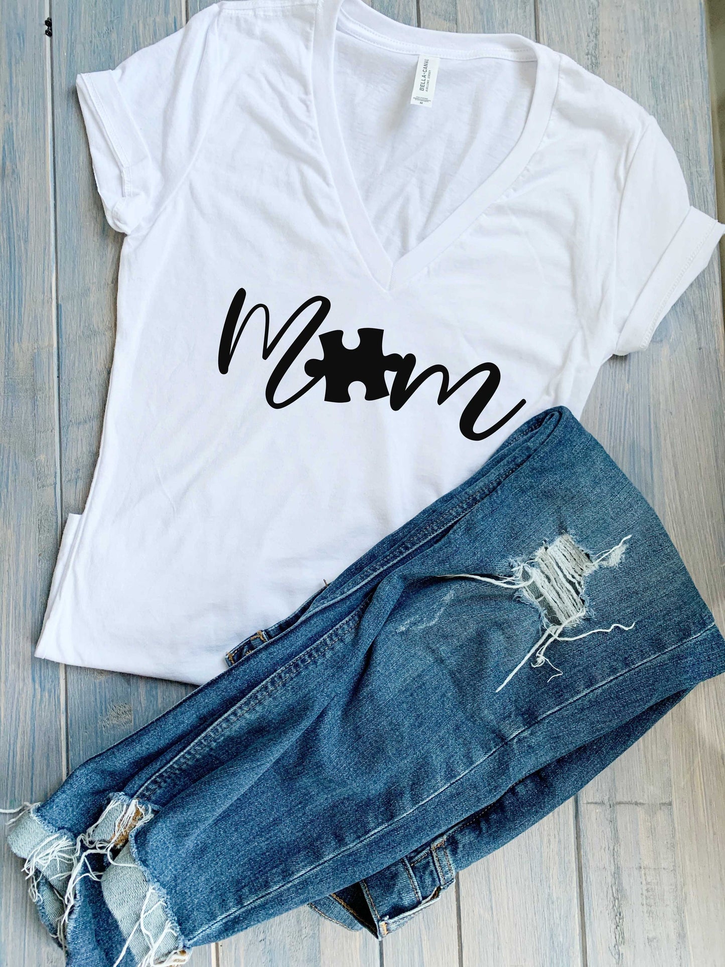 MOM - Autism Awareness V-neck Shirt