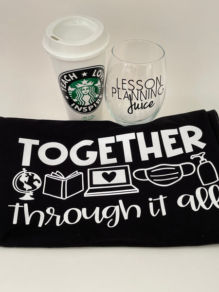 Teacher Appreciation Gift Set, Starbucks Tumbler + Wine Glass + Shirt - Combo