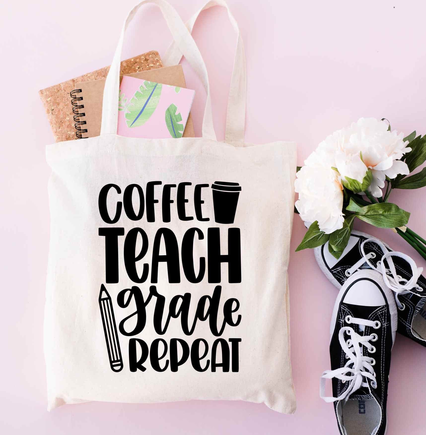 Coffee Teach Grade Repeat Teacher's 100% Cotton Tote Bags