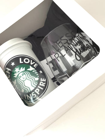 Teacher Appreciation Gift Set, Starbucks Tumbler + Wine Glass + Shirt - Combo