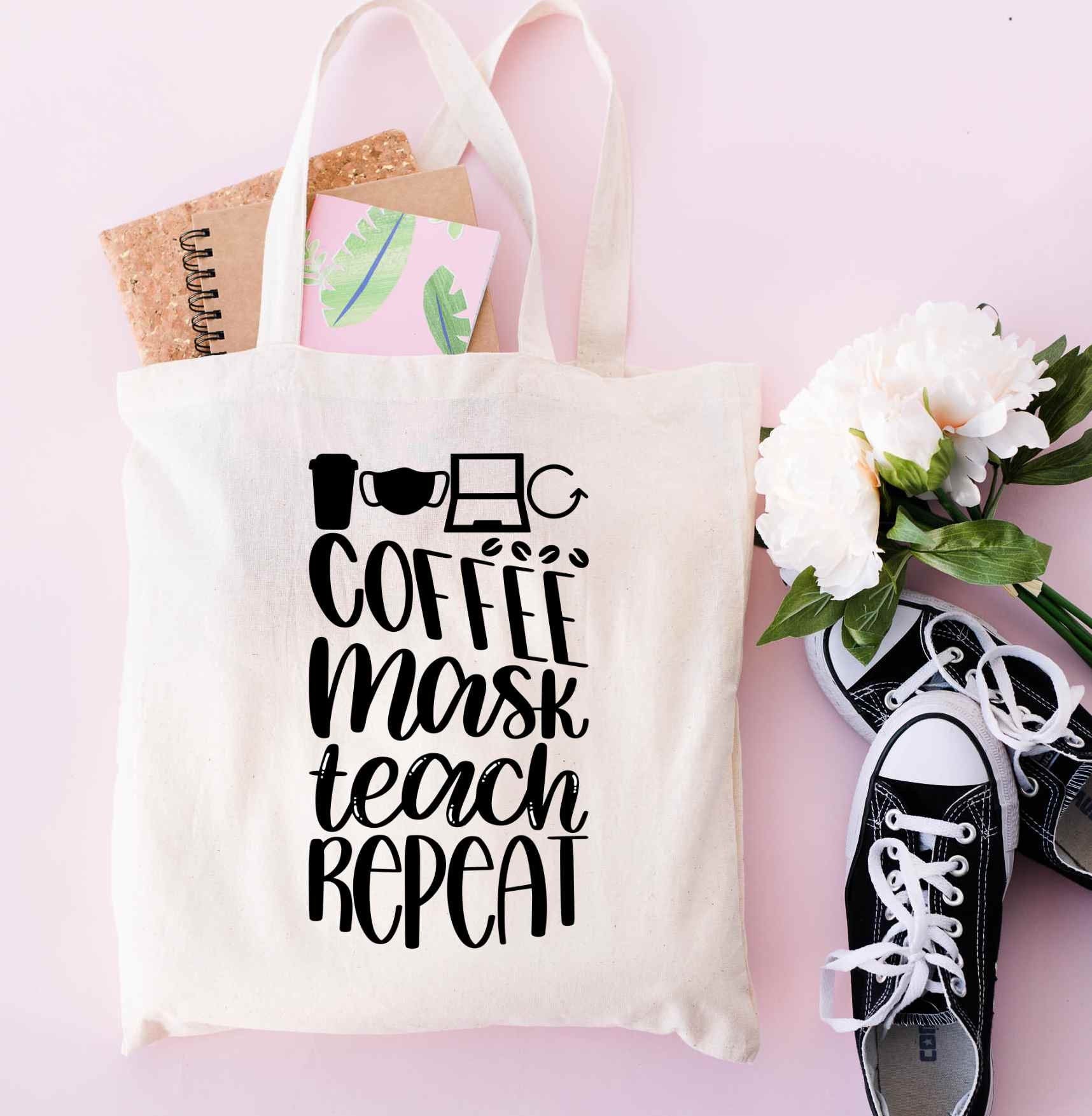 Coffee Mask Teach Repeat Teacher's 100% Cotton Tote Bags