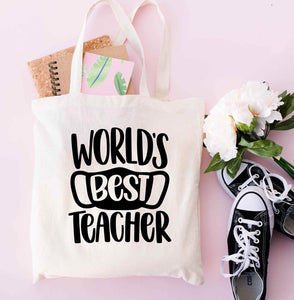 Worlds Best Teacher (Mask) Teacher's 100% Cotton Tote Bags