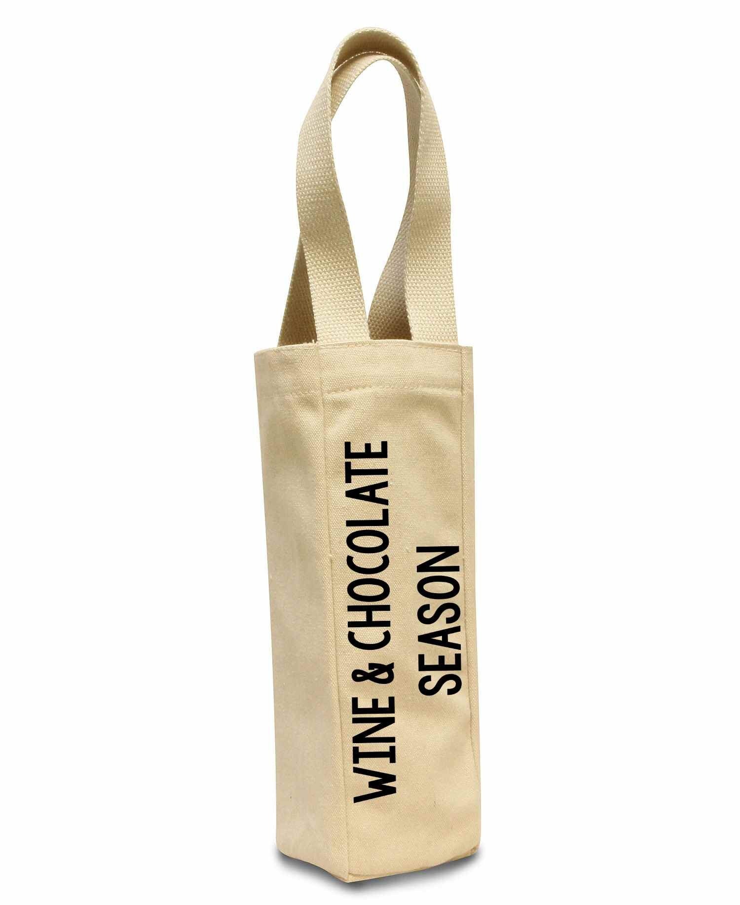 Wine And Chocolate Season 100% Cotton Wine Tote Bags